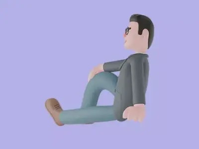 3D Cartoon Male Teacher Character-Sitting on Floor Relaxed Pose 3D model