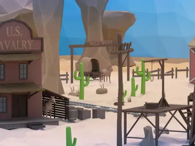 Low poly western desert town Low-poly 3D model
