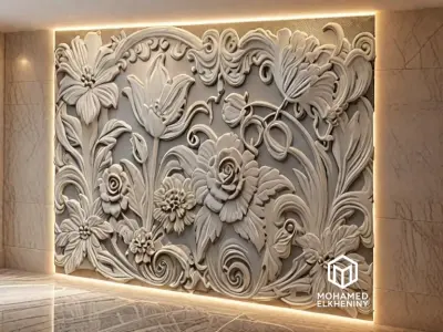 Modern Wall Panel Relief for CNC and 3D Printing 2000x1500x22mm 3D model