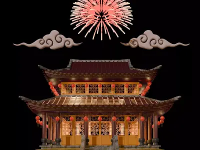 Chinese New Year Traditional 2 Stories Building  3D model