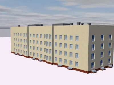 School apartment building on cloudy day 3D model