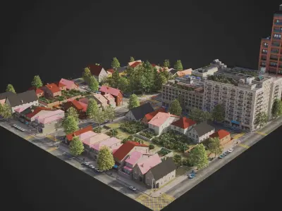 Realistic City District A1-R9 MAYA Low-poly 3D model