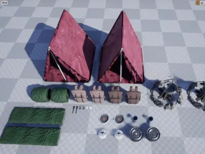 Camping and Survival pack Props UE4 or UE5 Low-poly 3D model
