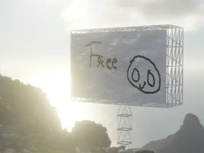 bill board with some animated flying papers blender Free low-poly 3D model