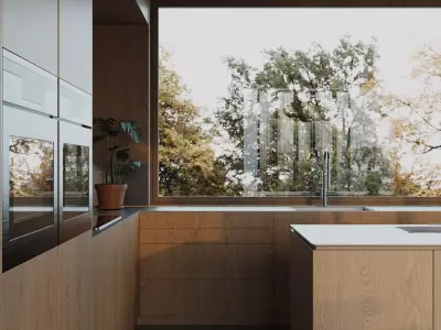 Villa living room and kitchen Low-poly 3D model