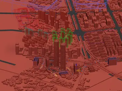 Futuristic Urban Cityscape with High-Rise Towers 3D model