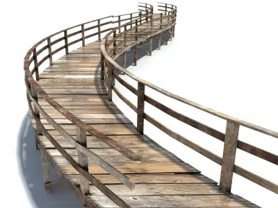 Footbridge Low Poly curved wooden bridge Low-poly 3D model