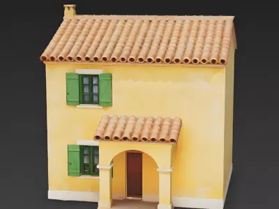 Mediterranean Yellow Stucco Cottage 3D Model Low-poly 3D model