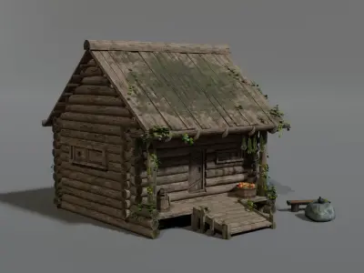  Log cabin - slavic hut Low-poly 3D model