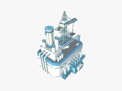 SciFi Factory A01 White Blue - Sci Fi Exterior Design Low-poly 3D model