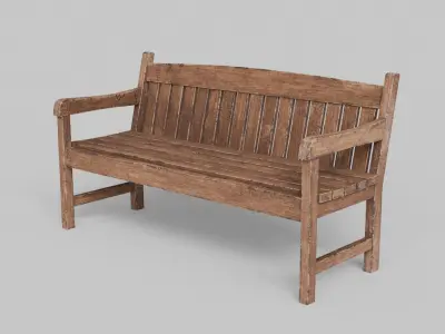 Old Wood Street Bench 3D Model with PBR Texture 3D model