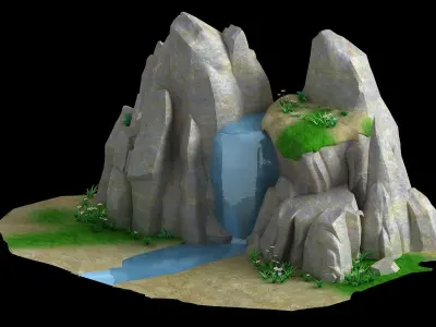 floating island map scene game treehouse river valley 3D model
