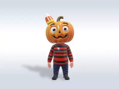 Cheerful Pumpkin Boy Halloween Character 3D model