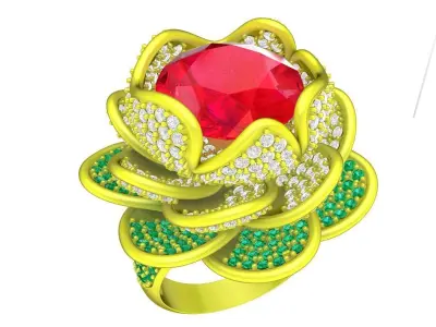 Luxury Floral Ruby Diamond Ring Jewelry Model 6515 3D print model