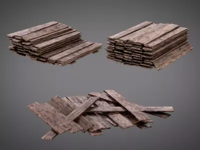 Cutted Wood Stacks Planks AAA PBR Game Ready Asset Low-poly 3D model