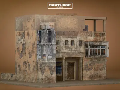 Arabic Old Low-Income Weathered Residential Building Low-poly 3D model