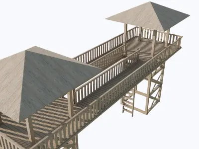 TOWER-4-DOUBLE AND BRIDGE Low-poly 3D model