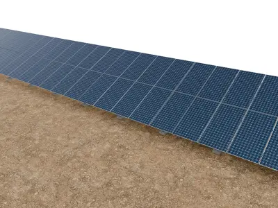 Lowpoly Ground Mounted Solar Panels-23 Rows of PV Modules Low-poly 3D model