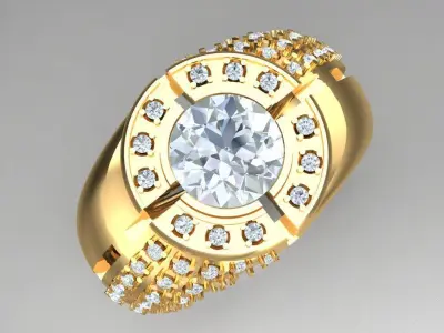 Light Gold Diamond Men Ring 2MR056 3D model
