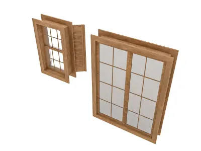 Village window with wooden cover Low-poly 3D model