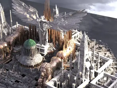 Advanced High civilization city with statues 3D model