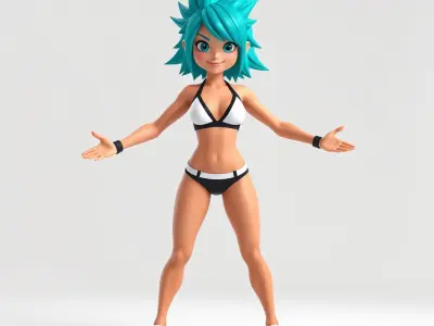 Energetic BlueHaired Athlete Rigged and Animated Low-poly 3D model