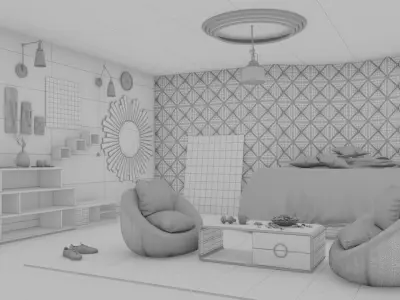 Fully Furnished Luxury Room Interior Low-poly 3D model