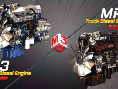 D13 Engine - MP8 Engine - 6Cylinder Truck Diesel Engines  2 in 1 3D Model Pack