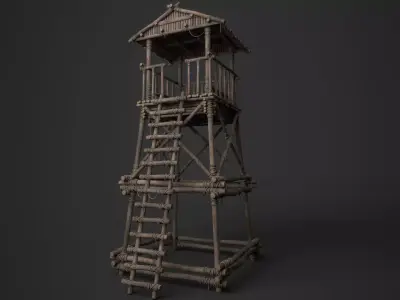 Wooden Watchtower A Low-poly 3D model