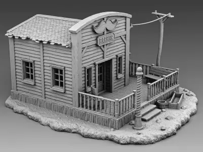 Barber building with porch 3D print model