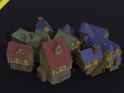 Cartoon fantasy city buildings 2 Polygonal Style Low-poly 3D model