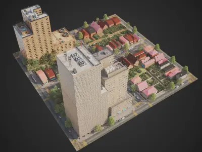 Realistic City District C6-R10 MAYA Low-poly 3D model