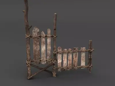 Wooden Fence 3D model 3