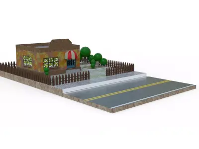 Low poly Roadside Coffee restaurant Low-poly 3D model