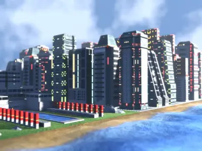 Futuristic city map tiles Low-poly 3D model