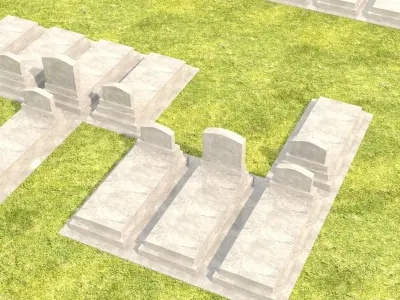 Gravestone gravestones on grassy field 3D model