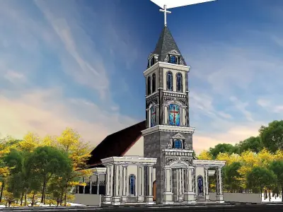 Architecture-Religion-God-Culture-Temple-063 church with steeple 3D model