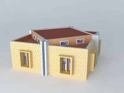 Hall house with two windows and roof Free 3D model