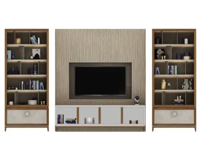 Shelving tv unit with shelves and bookshelves 3D model