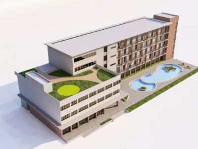 Multi Storey Residential Apartment Building Low-poly 3D model