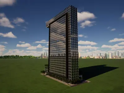 Twin Residential Towers with Podium and Skybridge 130m 33 Floors Low-poly 3D model