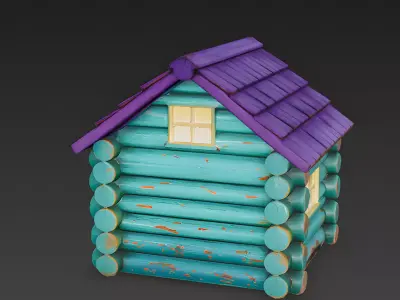 Whimsical Stylized Fantasy Log Cabin 3D Model Low-poly 3D model