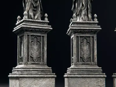Stone Statues on Podeum Low-poly 3D model