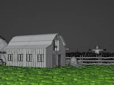 Stylized farm house village scene landscape  3D model