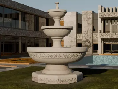 Low Poly Stylized Fountain Game Ready Low-poly 3D model