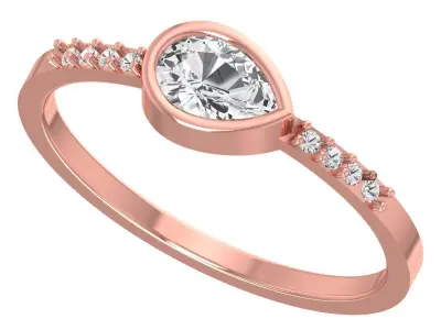 Solitaire Women Light Weight Pear Stone Band Ring 3D print model get