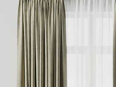 Curtain With rod 10 Curtain Brown and cumin Yellow Low-poly 3D model