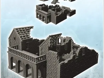 Ruined stone building with large balcony and frame 33 - Modern W 3D print model