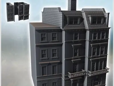 Large modern building in three parts with four floors and roof w 3D print model