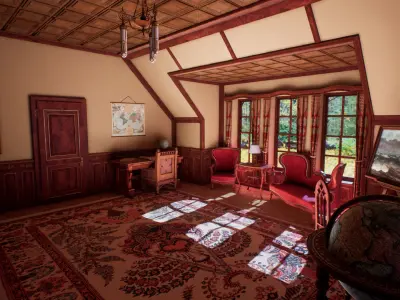 Victorian study room - library interior Low-poly 3D model